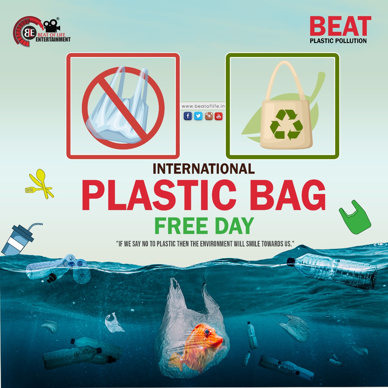 International Plastic Bag Free Day Quotes 2023 Status Slogan Poster